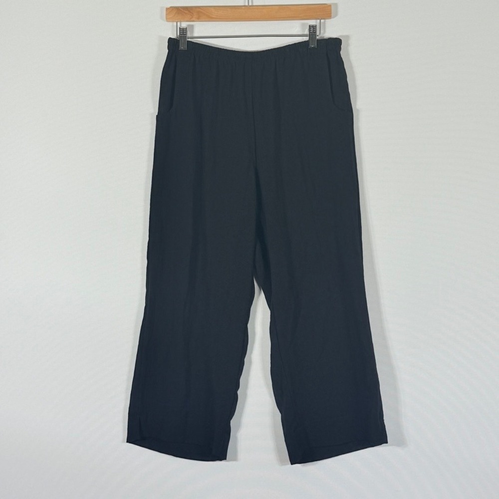 FriDaze Women‎ Medium Black Pants Wide Leg Cropped Linen Resort Chic Travel